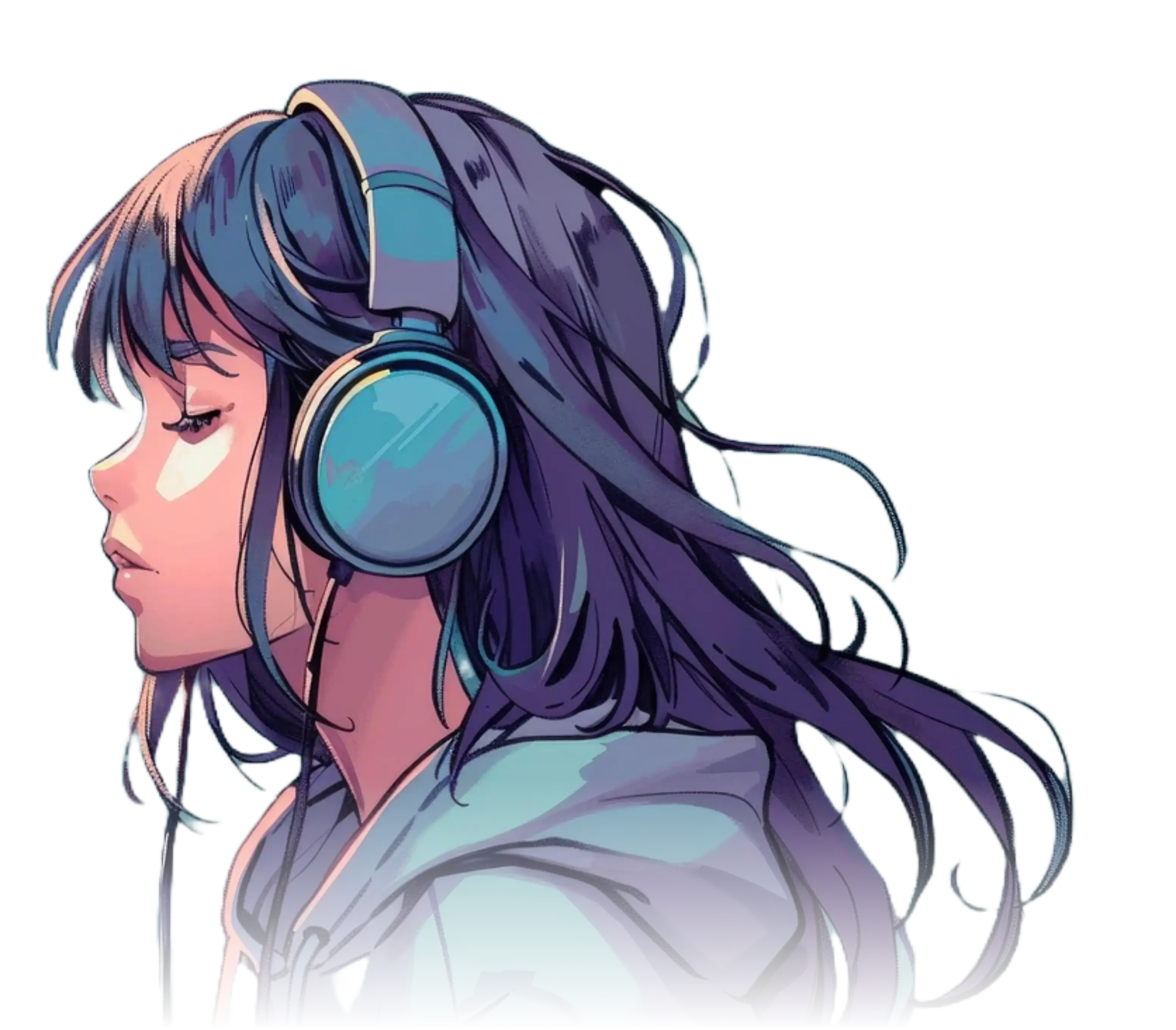 Girl with headphones listening to lofi music